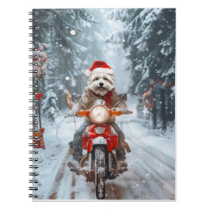 Maltesisk Hund Riding Motorcle jul Anteckningsbok