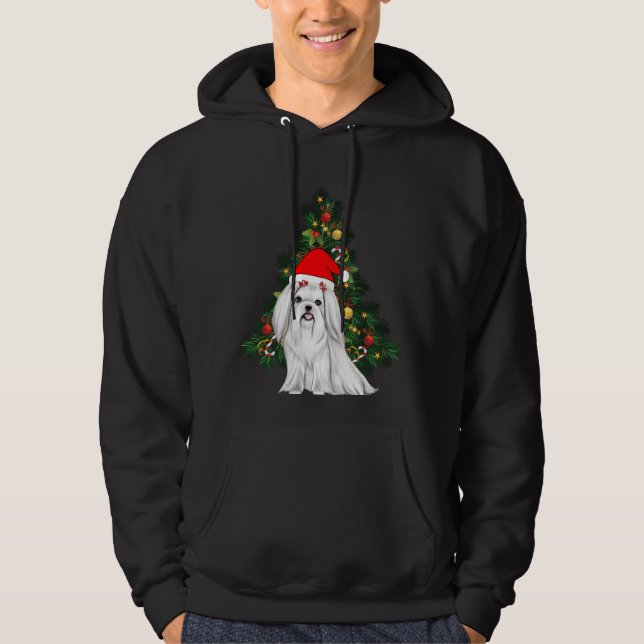 Maltesisk jul, Julafton Maltesisk Hund med julhat Hoodie (Framsida)