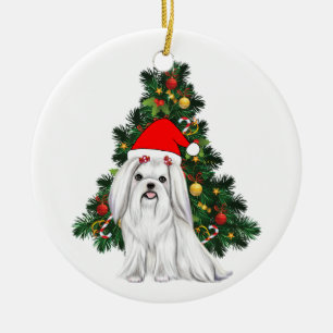Maltesisk jul, Julafton Maltesisk Hund med julhat Julgransprydnad Keramik