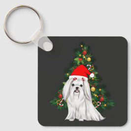 Maltesisk jul, Julafton Maltesisk Hund med julhat Nyckelring