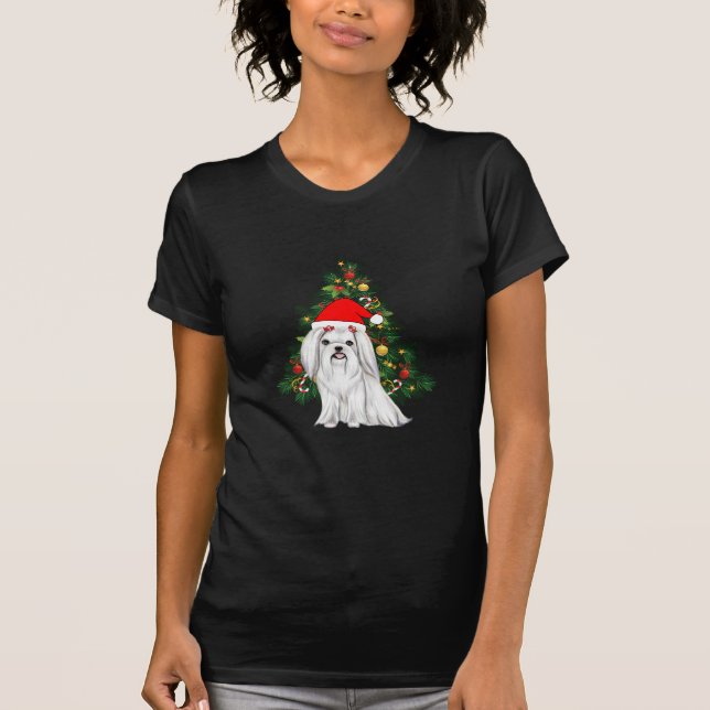 Maltesisk jul, Julafton Maltesisk Hund med julhat T Shirt (Framsida)