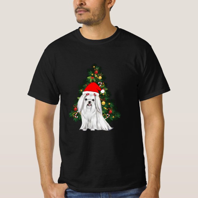 Maltesisk jul, Julafton Maltesisk Hund med julhat T Shirt (Framsida)