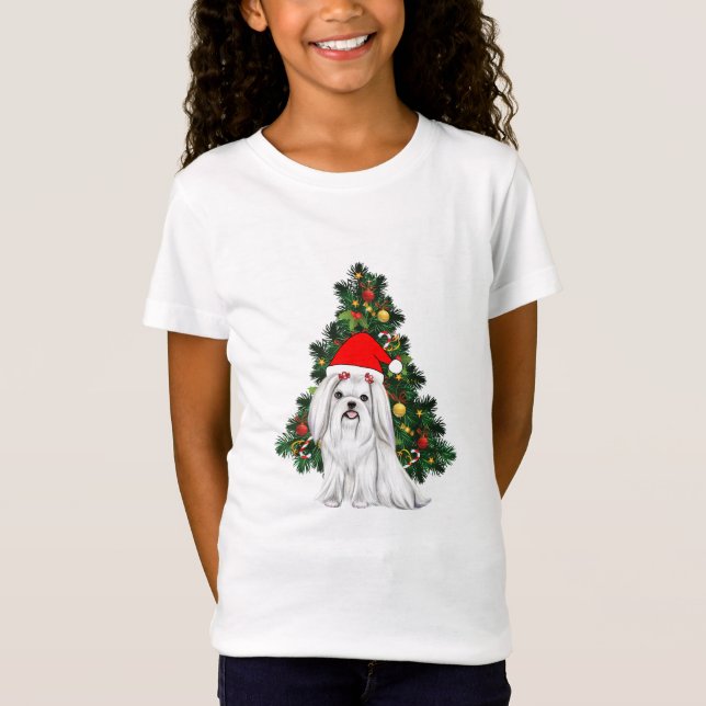 Maltesisk jul, Julafton Maltesisk Hund med julhat T Shirt (Framsida)