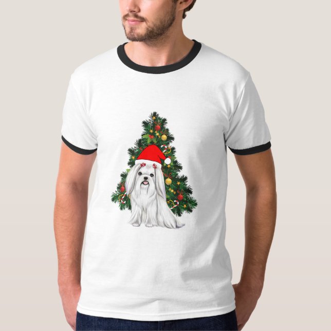 Maltesisk jul, Julafton Maltesisk Hund med julhat T Shirt (Framsida)