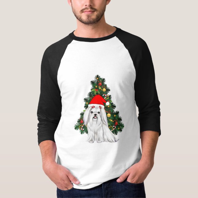 Maltesisk jul, Julafton Maltesisk Hund med julhat T Shirt (Framsida)