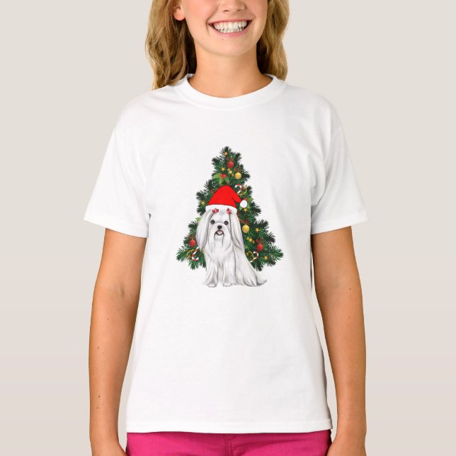 Maltesisk jul, Julafton Maltesisk Hund med julhat T Shirt (Framsida)