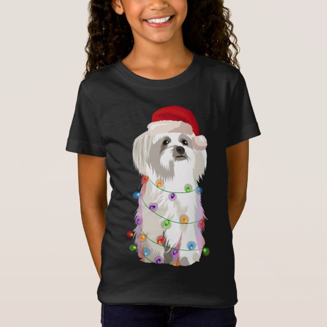 Maltesisk jul Ljus Julafton Hund älskare T Shirt (Framsida)