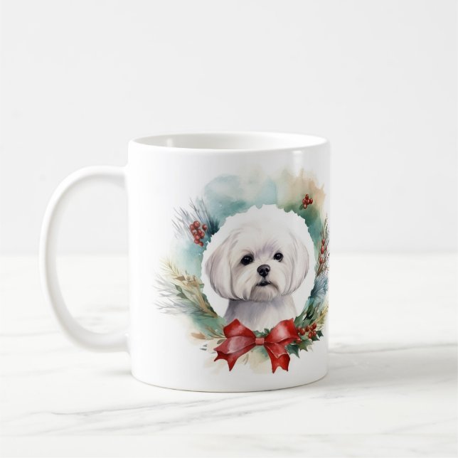 Maltesisk julkrans festliga valp kaffemugg (Vänster)