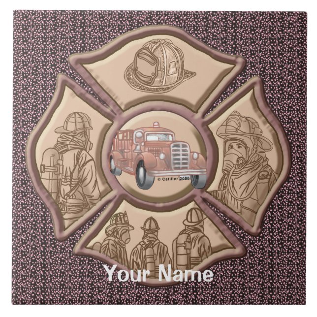 Maltesisk keramik Tile Kor Rev Firefighter Kakelplatta (Framsidan)