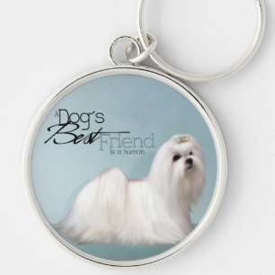 Maltesisk keychain rund silverfärgad nyckelring
