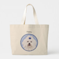 Maltesisk målning Blue Bow Cute Original Hund Art
