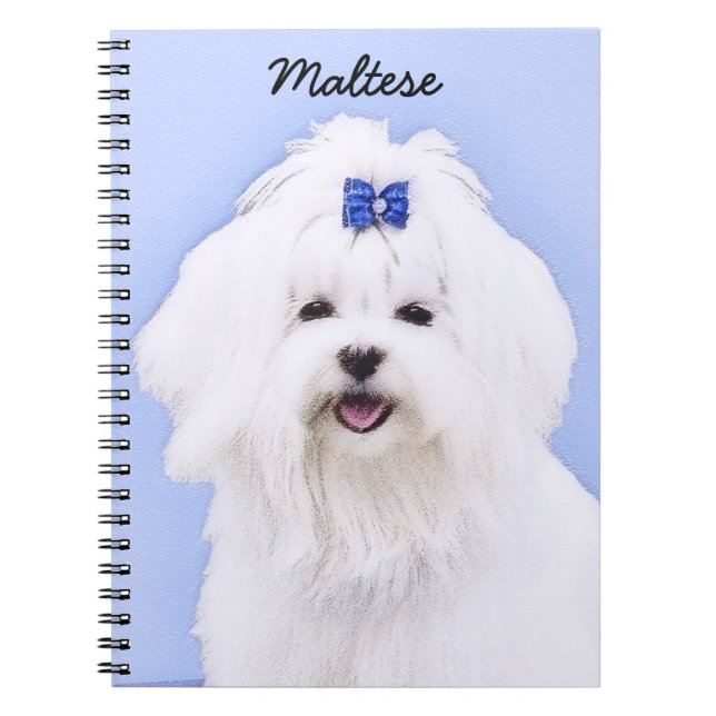 Maltesisk målning - Cute Original Hund Art Anteckningsbok Med Spiral (Framsidan)
