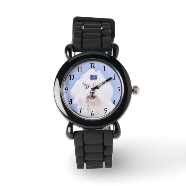 Maltesisk målning - Cute Original Hund Art Armbandsur (Framsida)