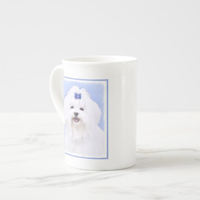 Maltesisk målning - Cute Original Hund Art Benporslin Mugg (Framsida vänster)