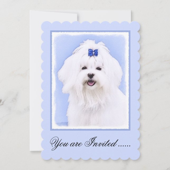 Maltesisk målning - Cute Original Hund Art Inbjudningar (Framsida)