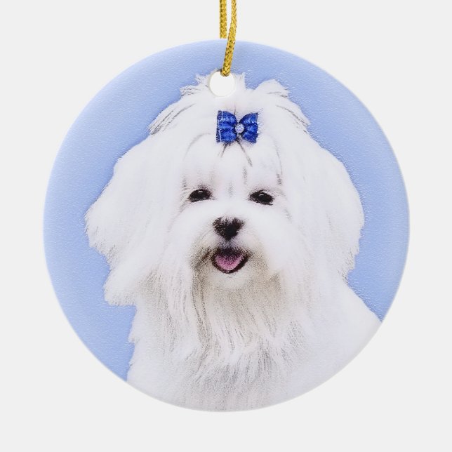 Maltesisk målning - Cute Original Hund Art Julgransprydnad Keramik (Framsidan)