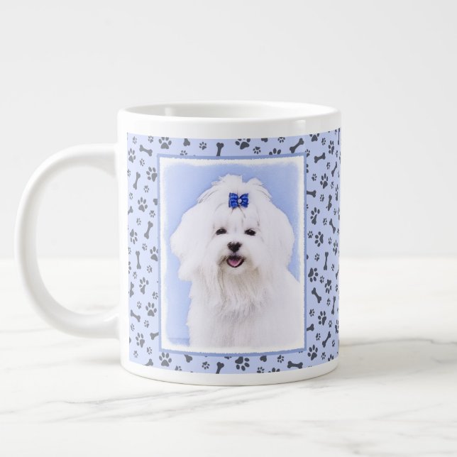 Maltesisk målning - Cute Original Hund Art Jumbo Mugg (Vänster)