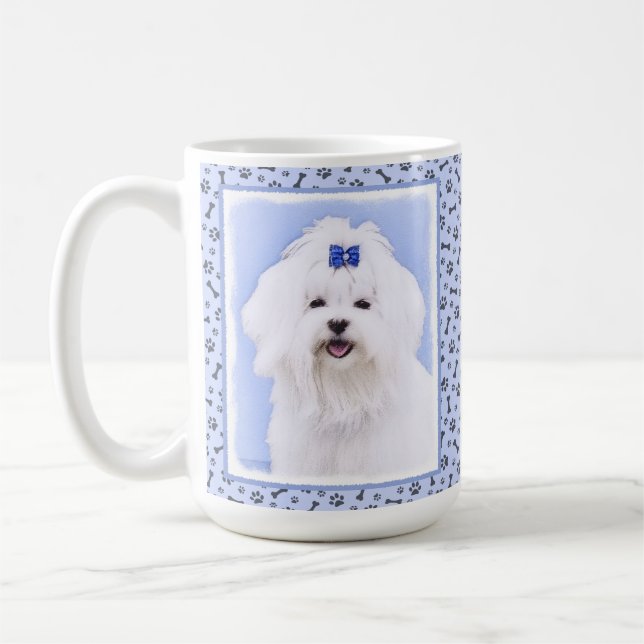 Maltesisk målning - Cute Original Hund Art Kaffemugg (Vänster)