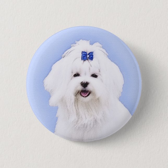 Maltesisk målning - Cute Original Hund Art Knapp (Framsida)