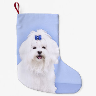 Maltesisk målning - Cute Original Hund Art Liten Julstrumpa