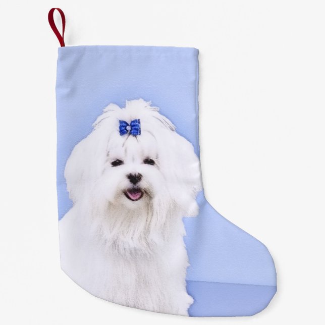 Maltesisk målning - Cute Original Hund Art Liten Julstrumpa (Framsidan)
