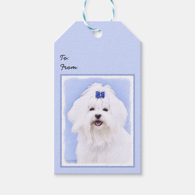 Maltesisk målning - Cute Original Hund Art Presentetikett (Framsidan)