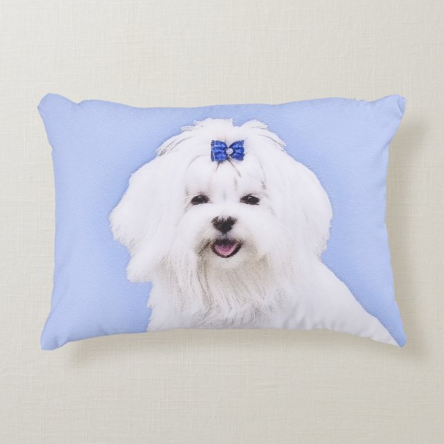 Maltesisk målning - Cute Original Hund Art Prydnadskudde (Framsidan)