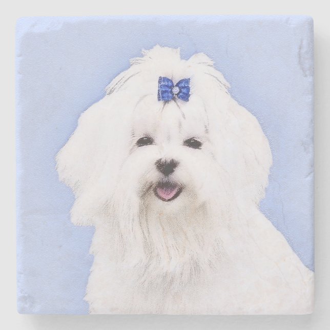Maltesisk målning - Cute Original Hund Art Stenunderlägg (Framsidan)