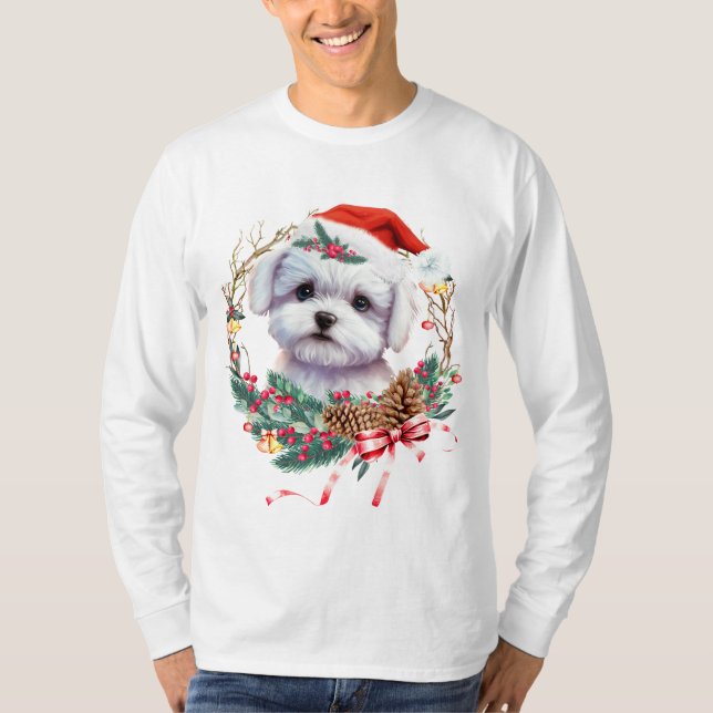 Maltesisk marijuant jul, Julafton Maltesisk Hund T Shirt (Framsida)