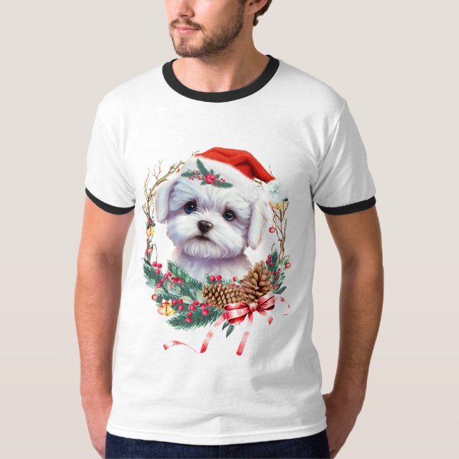 Maltesisk marijuant jul, Julafton Maltesisk Hund T Shirt (Framsida)