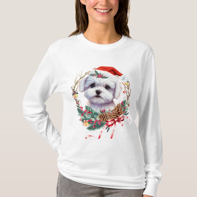 Maltesisk marijuant jul, Julafton Maltesisk Hund T Shirt (Framsida)
