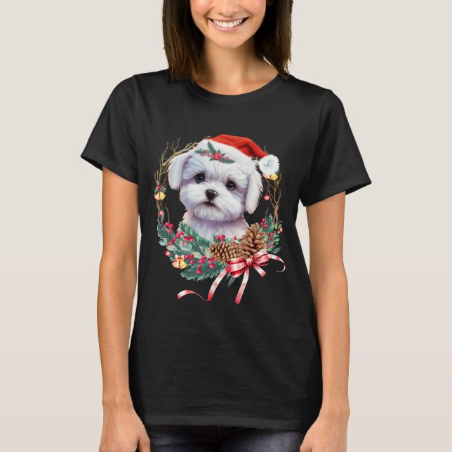 Maltesisk marijuant jul, Julafton Maltesisk Hund T Shirt (Framsida)