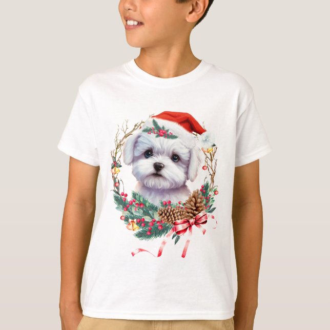Maltesisk marijuant jul, Julafton Maltesisk Hund T Shirt (Framsida)