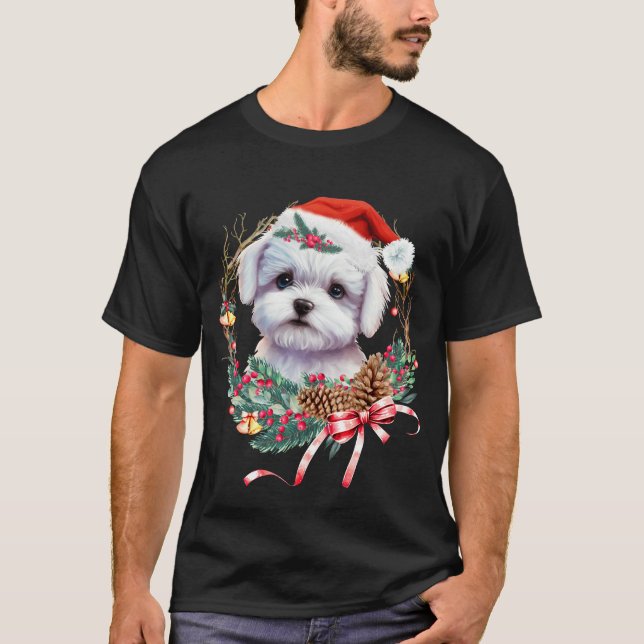 Maltesisk marijuant jul, Julafton Maltesisk Hund T Shirt (Framsida)