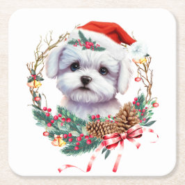 Maltesisk marijuant jul, Julafton Maltesisk Hund Underlägg Papper Kvadrat