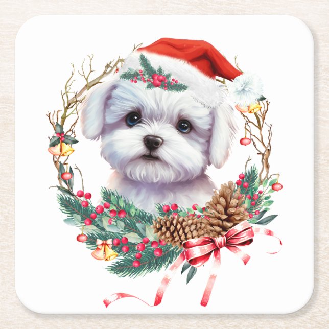 Maltesisk marijuant jul, Julafton Maltesisk Hund Underlägg Papper Kvadrat (Framsidan)