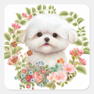 Maltesisk marionett i Bloom, Maltesiska Hund älska Fyrkantigt Klistermärke