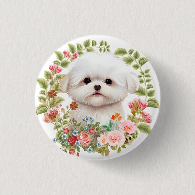 Maltesisk marionett i Bloom, Maltesiska Hund älska Knapp (Framsida)