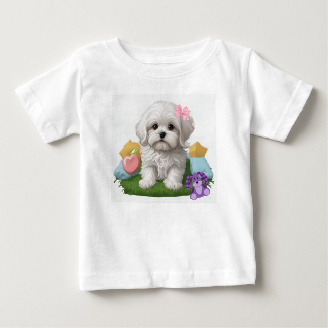 Maltesisk marionett Sitta med Leksak T Shirt (Framsida)