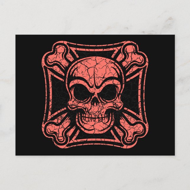 Maltesisk skull och korsben - röd vykort (Framsida)