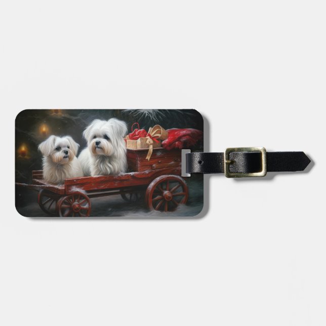 Maltesisk Snowy Sleigh-juldekan Bagagebricka (Horisontell Framsida)