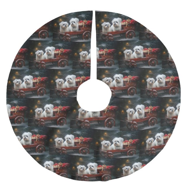 Maltesisk Snowy Sleigh-juldekan Julgransmatta Borstad Polyester (Framsidan)