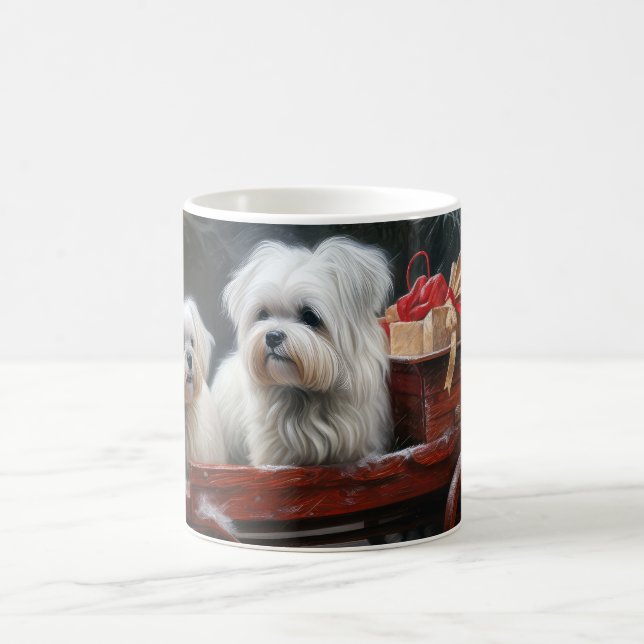 Maltesisk Snowy Sleigh-juldekan Kaffemugg (Center)