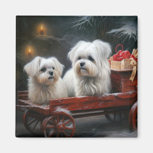 Maltesisk Snowy Sleigh-juldekan Magnet