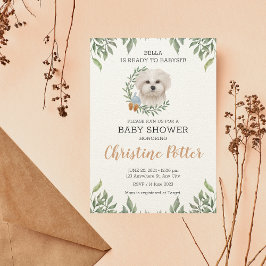 Maltesisk vit Hund Boy Boho Greenery Baby Shower Inbjudningar