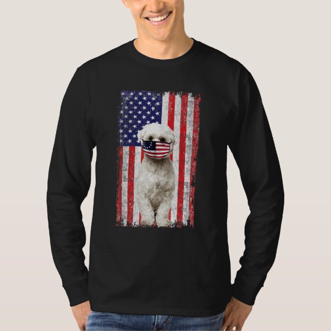 Maltesiska amerikanska Flagga Hund Wears Ansikte M T Shirt (Framsida)