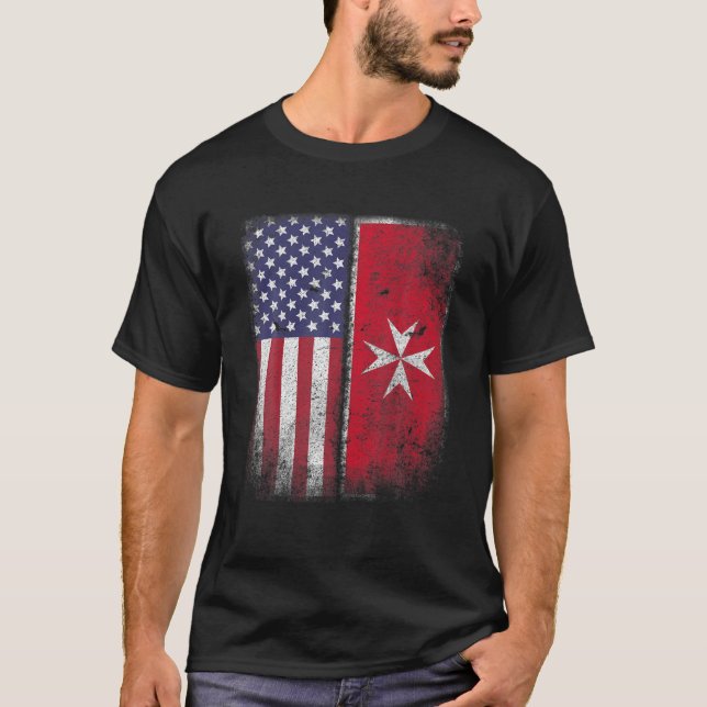 Maltesiska amerikanska Flagga Malta Kor USA Gif T Shirt (Framsida)