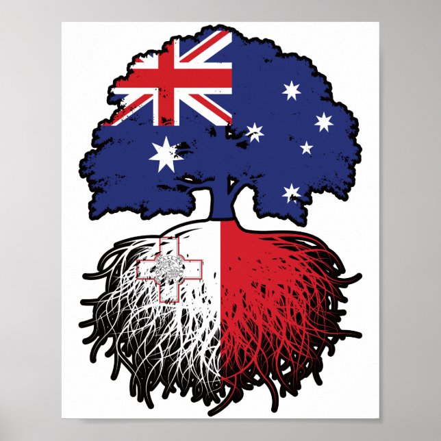Maltesiska australiska Australien Träd Roots Flagg Poster (Framsidan)