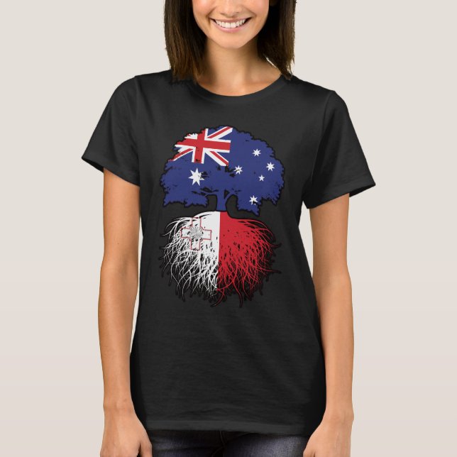 Maltesiska australiska Australien Träd Roots Flagg T Shirt (Framsida)