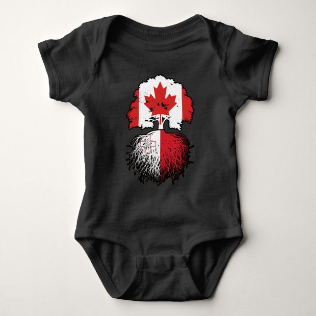 Maltesiska Canadian Canada Träd Roots Flagga T Shirt (Framsida)